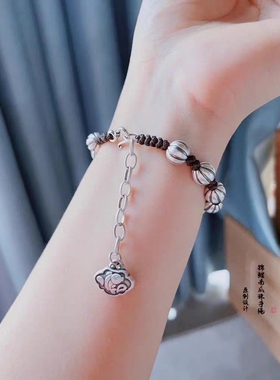 【中秋礼物】新款足银999南瓜珠手串DIY3D珠子女韩版简约编织手链