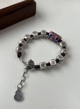 新款999足银复古3D醒狮手链纯手工编织搭配招财进宝珠子春节礼物