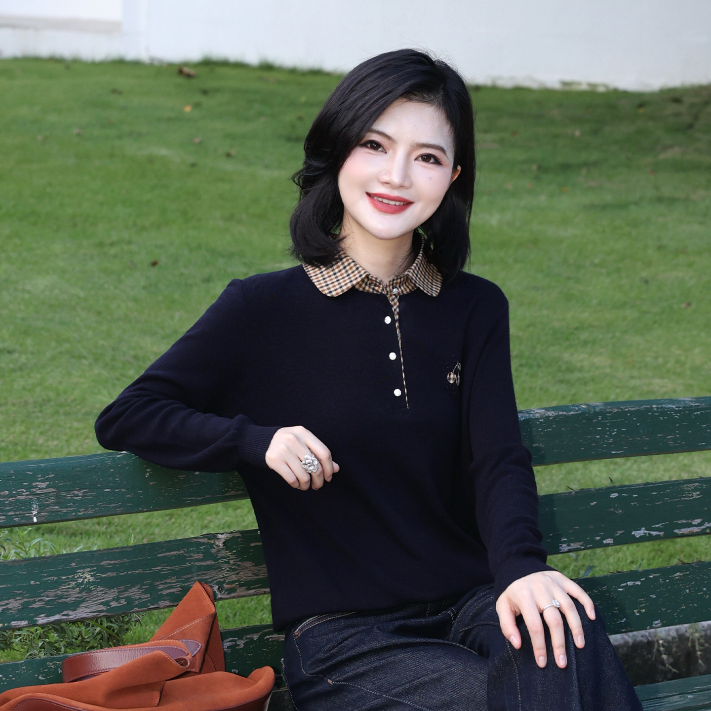 【假两件Polo领】枫竺智性风格纹全羊毛套头针织衫女秋冬内搭毛衣,淘宝优惠券,粉丝福利购,淘宝优惠卷