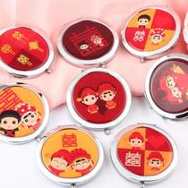 2024 new wedding bride with her makeup small mirror cartoon joymirror portable wedding celebration accompanied by red festive