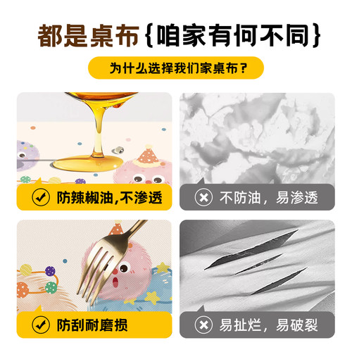 卡通正方形桌布防水防油免洗多巴胺家用方形餐桌布防烫茶几桌面垫 - 图1