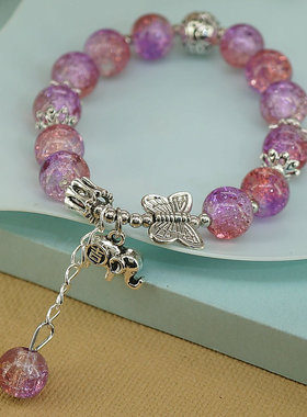 国风蝴蝶爆花手链渐变珠子古银色大象手串景区热销手串义乌饰品