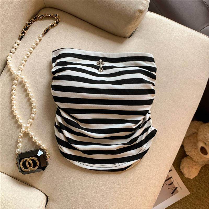 甜辣妹撞色条纹抹胸背心女夏款外穿胸垫一体裹胸纯欲卡腰无袖上衣,淘宝优惠券,粉丝福利购,淘宝优惠卷