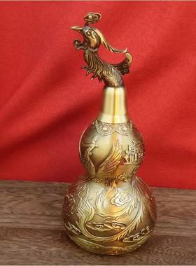 黄铜双凤招财葫芦摆件装饰品礼品