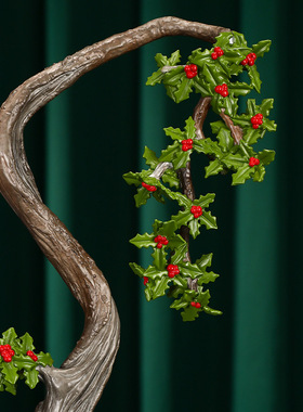 铜器迎春冬青长寿客厅玄关装饰品