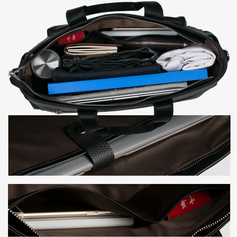 男士手提包真皮大容量出差挎旅行包 guecca男士包袋