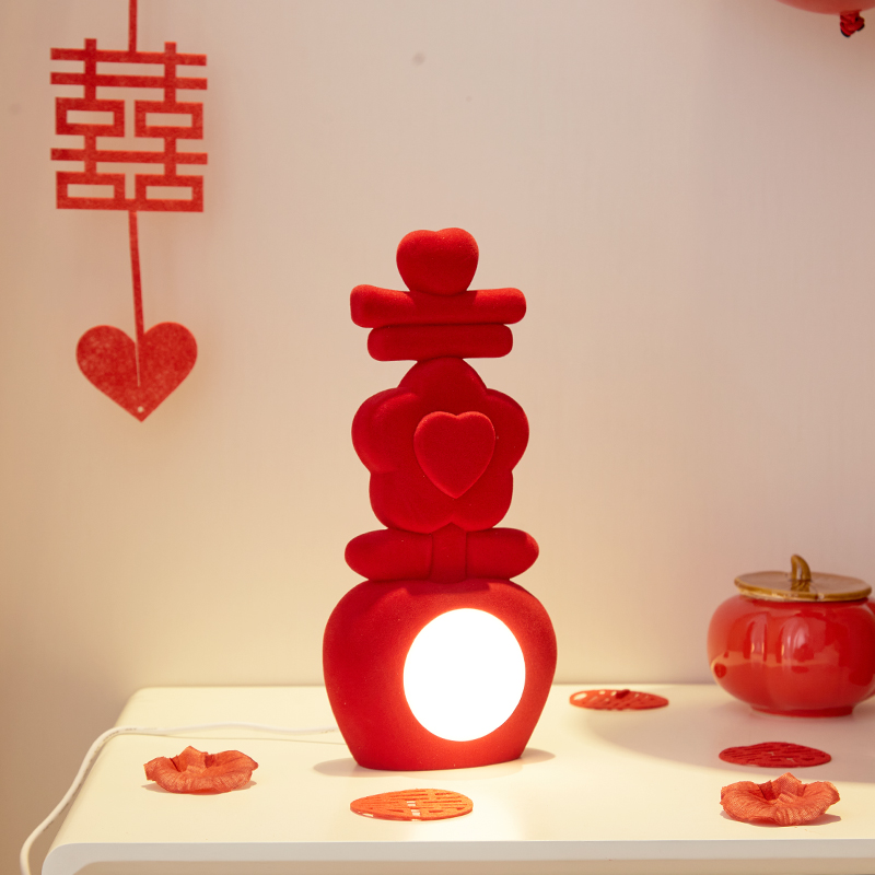 结婚台灯婚房床头灯新娘陪嫁台灯喜字长明灯一对红色喜灯新婚礼物