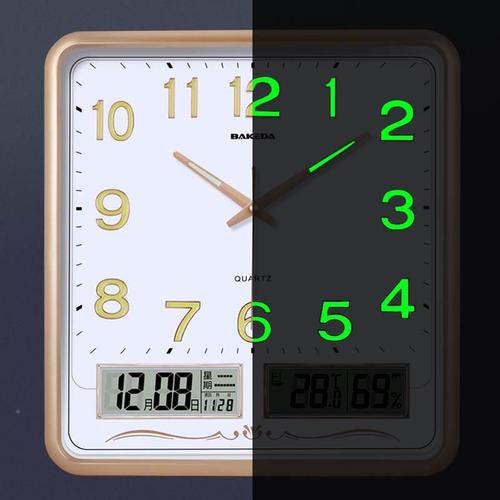 家用方形挂钟客厅钟表现代静音挂墙简约时尚电子日历时钟石英钟表