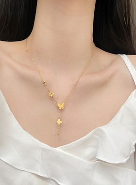 钛钢不掉色蝴蝶流苏项链女在逃公主小众轻奢设计高级感百搭锁骨链