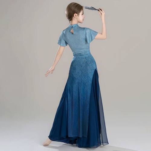 新款古典舞服装修身渐变旗袍舞蹈服飘逸裙裤中国舞艺考舞蹈演出服 - 图3