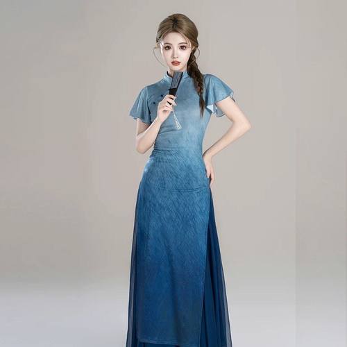 新款古典舞服装修身渐变旗袍舞蹈服飘逸裙裤中国舞艺考舞蹈演出服 - 图1