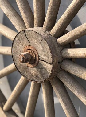 速发件俗怀旧老物件老车轮挂民财装滚滚法器旧轮子木头车轮源饰摆