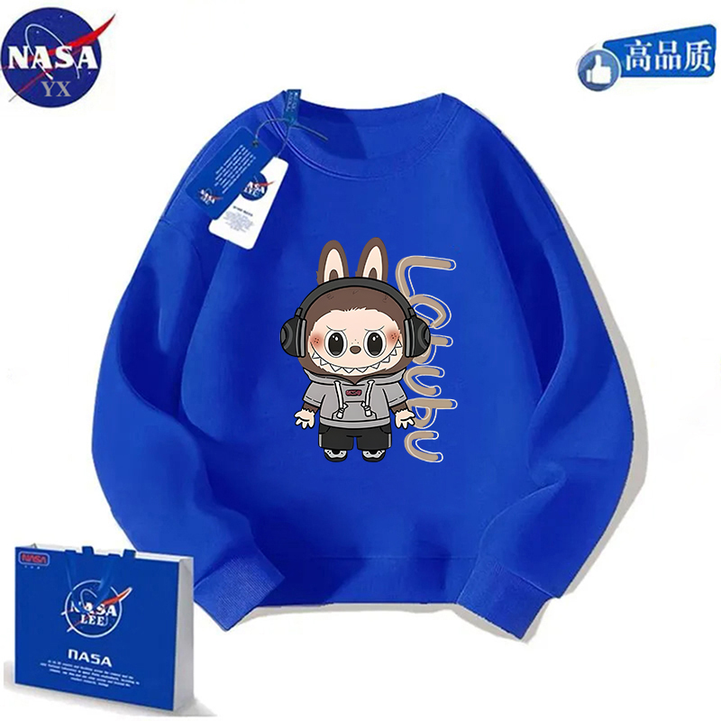 NASA联名拉布布卡通圆领卫衣男女童装套头百搭休闲上衣服外套潮牌 - 图1
