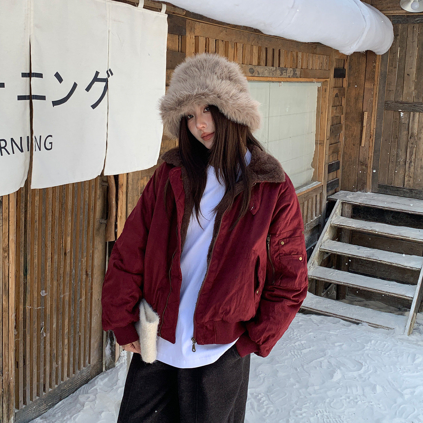 POTNG 麂皮飞行夹克棉服 国潮牌加厚保暖宽松秋冬季情侣外套女,淘宝优惠券,粉丝福利购,淘宝优惠卷