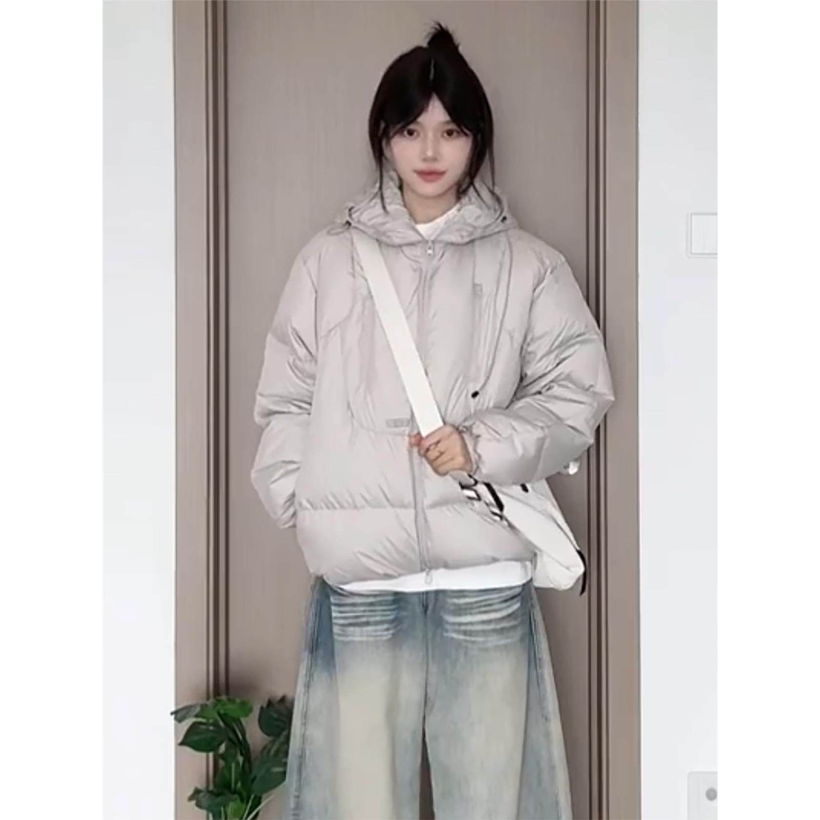 灰色连帽棉服女冬季2025新款宽松短款拉炼国潮牌保暖加厚棉衣外套,淘宝优惠券,粉丝福利购,淘宝优惠卷