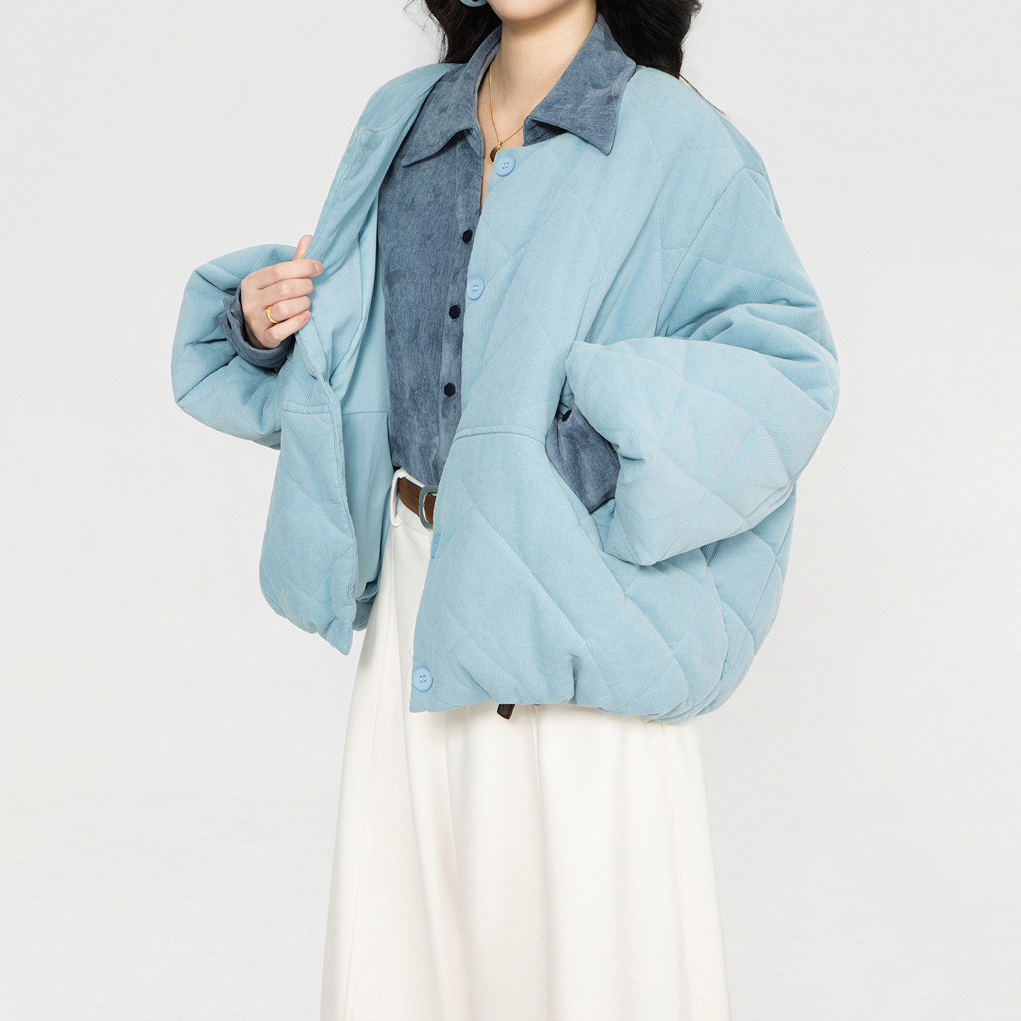 DaYuanSAD芷莹复古日记蓝色厚实保暖棉服女款秋冬季宽松夹棉外套,淘宝优惠券,粉丝福利购,淘宝优惠卷