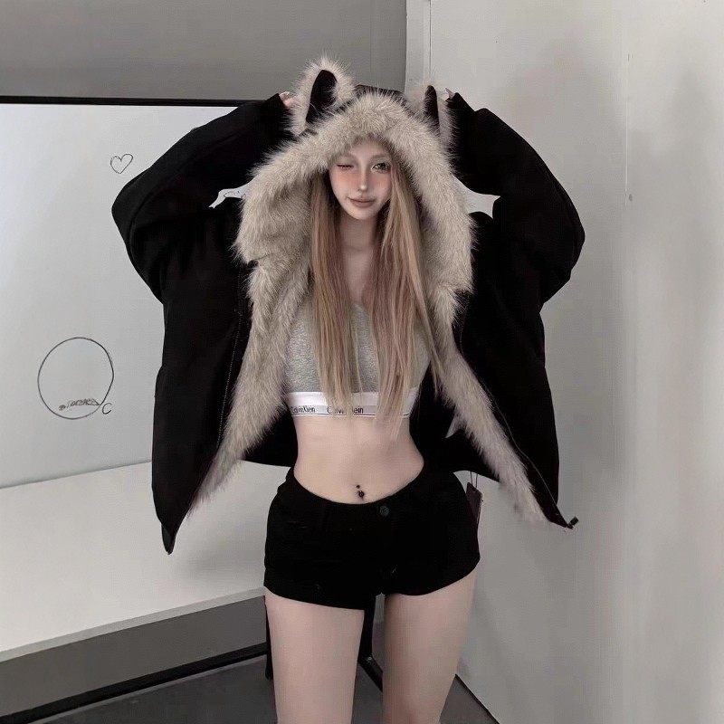 猫耳朵毛领座山雕棉服外套女2025冬季新款厚美式短款棉衣连帽棉袄,淘宝优惠券,粉丝福利购,淘宝优惠卷