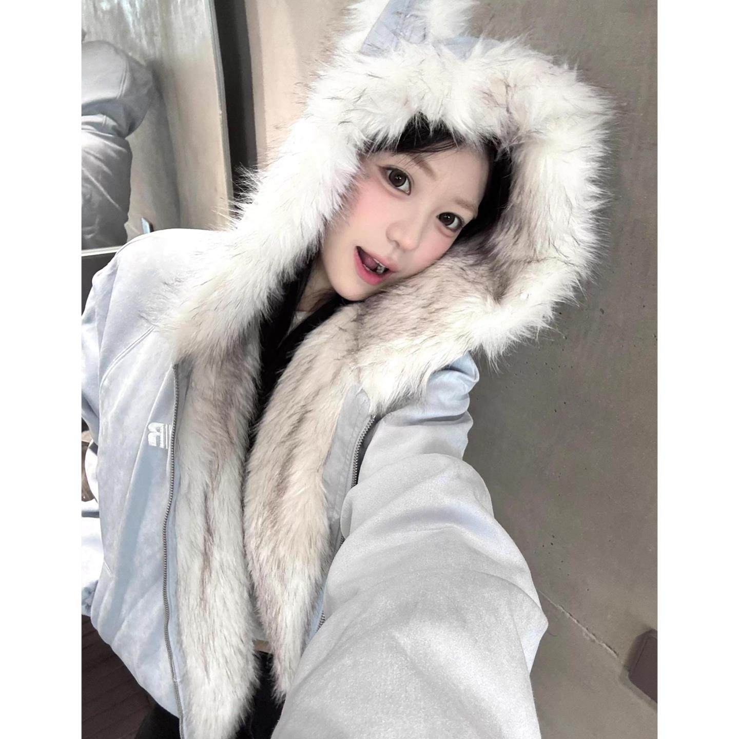 座山雕毛领连帽棉袄鹿皮绒外套女冬季情侣棉衣棉服可爱猫耳朵棉袄,淘宝优惠券,粉丝福利购,淘宝优惠卷