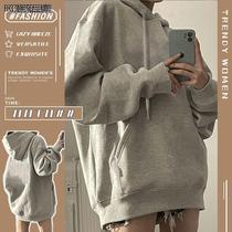 2023 autumn and winter new Korean version relaxed ocean gas 100 lap casual pure color Lazy Wind with cap sleeve head Garvet clothing