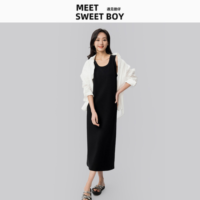 【福利】MEET SWEETBOY 极简风无袖背心裙黑色通勤新款连衣裙