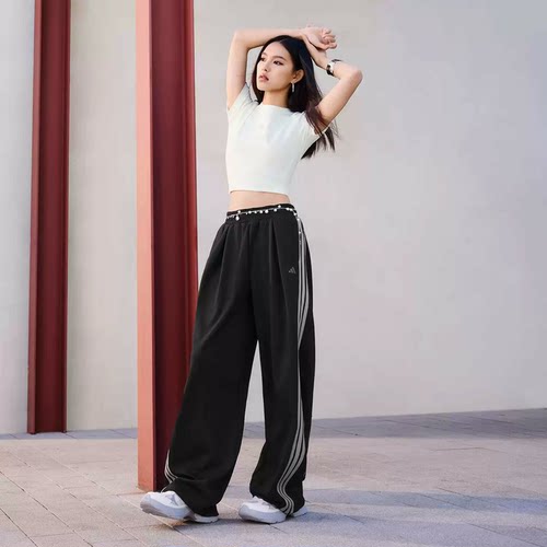 adidas阿迪达斯DANCE春季女子运动裤直筒休闲侧边条纹长裤KR7594 - 图0