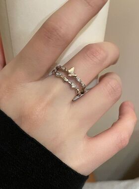 银色素圈开口戒指套装女冷淡风气质情侣指环时尚个性食指戒潮