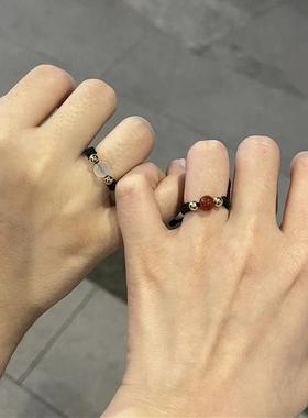 本命年转运珠情侣戒指猫眼石小众闺蜜对戒