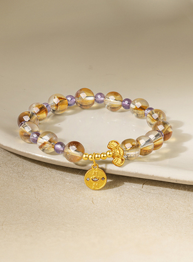 周六福紫黄双色手串女S925银手链手饰小众百搭圣诞礼物送女友