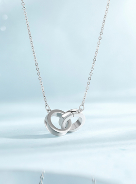 周六福双环项链环环相扣轻奢S925银锁骨链送女友圣诞礼物