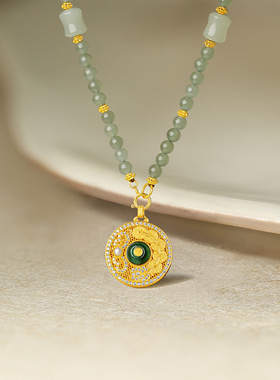 周六福项链女铜钱罗盘吊坠S925银优雅时尚送女友本命年礼物