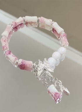 新款ins风竹墨蝴蝶手链女新中式百搭上岸竹节学生情侣手串饰品