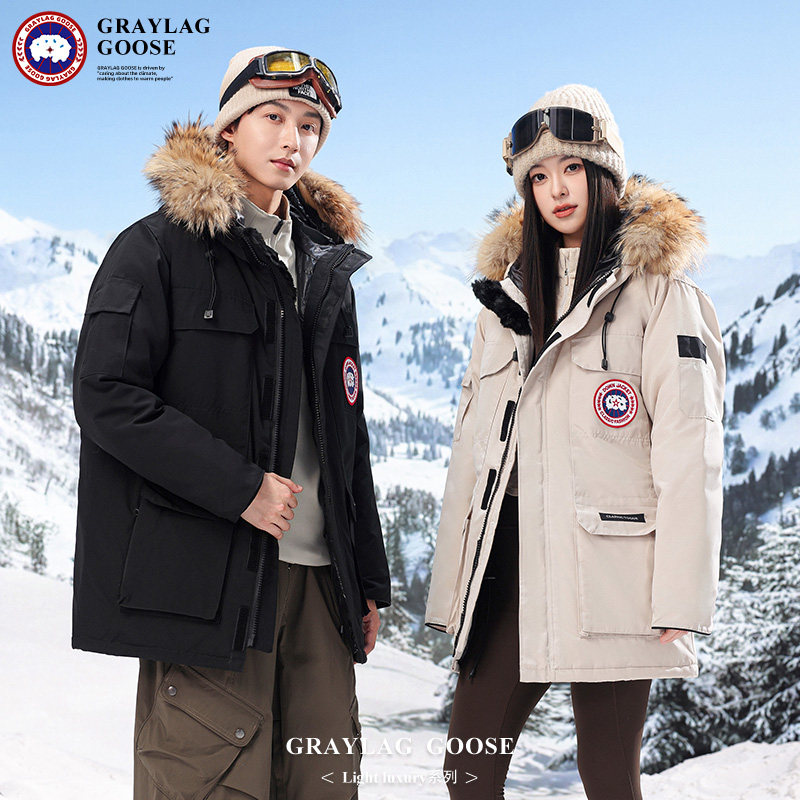 2025新款羊毛羽绒滑雪服派克服情侣款连帽加厚防风工装冬季外套