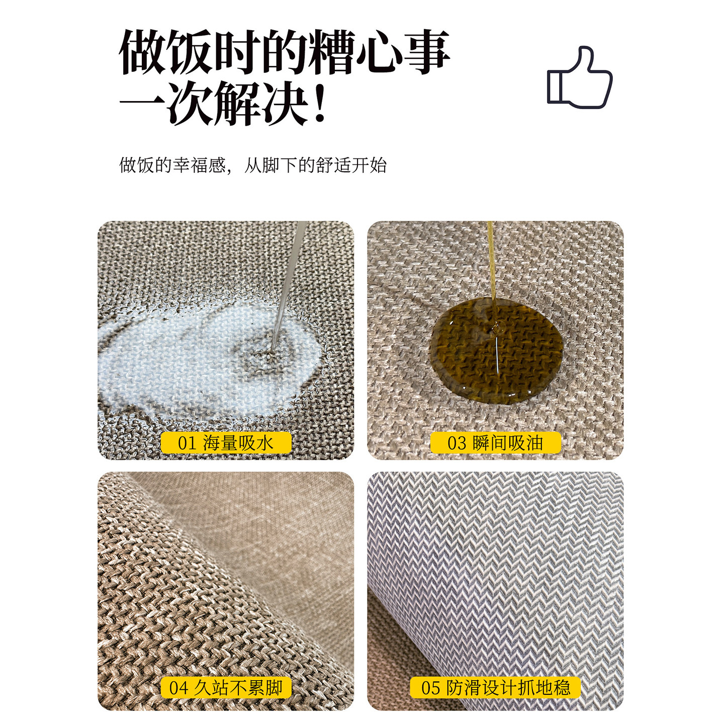 6MM thickened kitchen water-proof, oil-proof and anti-slip floor mat