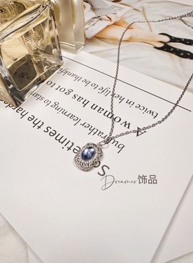 Dreamer新品925银镶嵌天然海蓝宝项链时尚ins风女神节礼物
