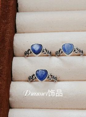 Dreamer饰品天然蓝晶石复古925银可调节个性戒指