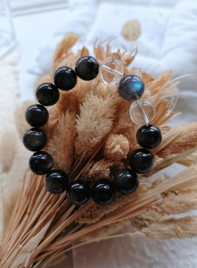 Dreamer饰品设计天然银曜石手链男女款单圈时尚饰品礼物女友闺蜜