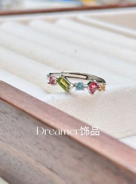 S925银戒指女小众设计感高级轻奢食指戒天然碧玺镶嵌排戒闺蜜礼物