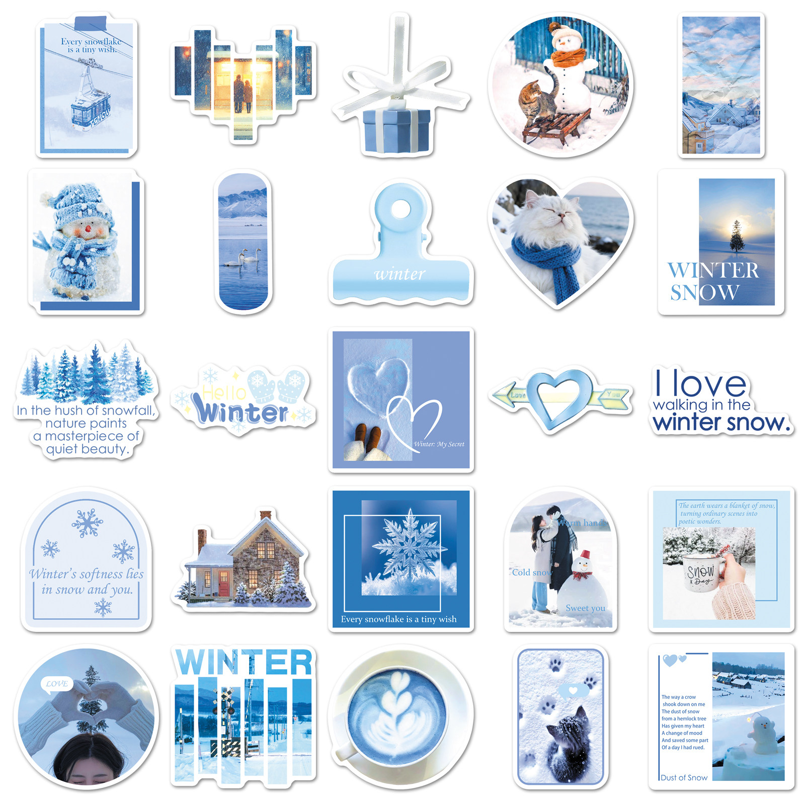 100张冬日蓝调絮语创意卡通高颜值个性贴纸手机壳墙面头盔diy贴纸,淘宝优惠券,粉丝福利购,淘宝优惠卷