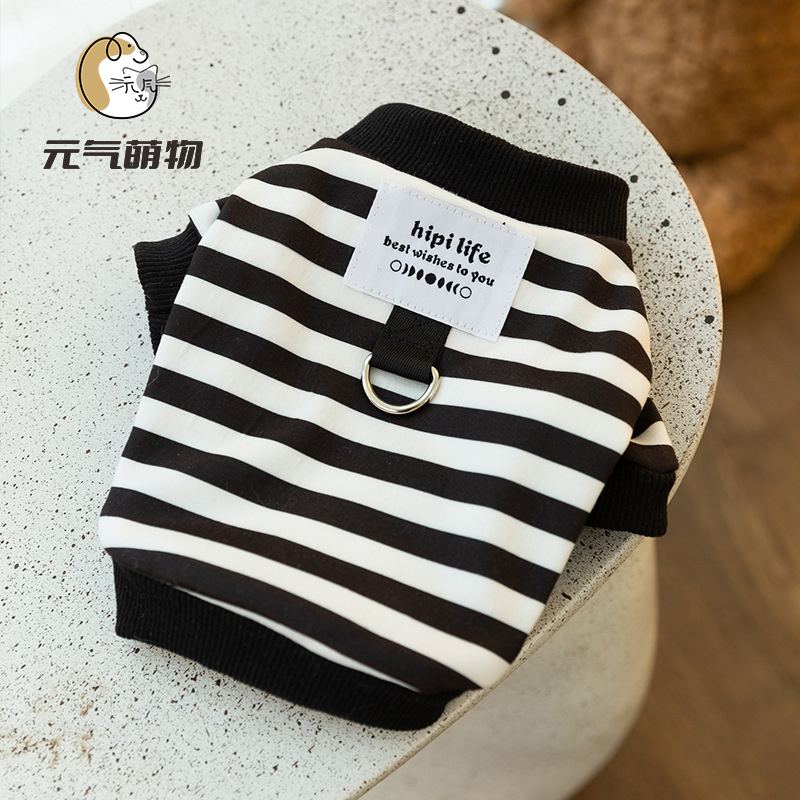 秋冬季狗狗简约条纹可牵引款卫衣休闲风猫咪两脚泰迪博美宠物衣服 - 图3