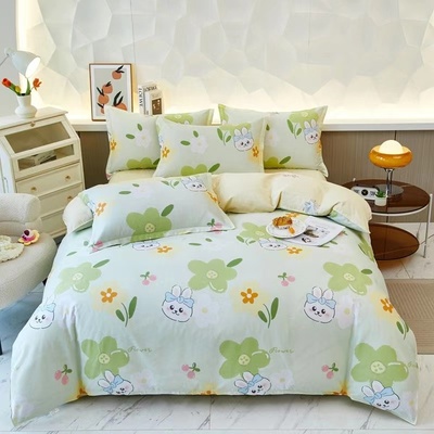 纯棉四件套100%全棉斜纹床上用品单双人床单被套三件套