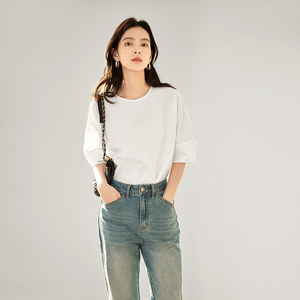 对白DUIBAI法式泡泡袖减龄衬衫女2024夏季新款肌理感宽松短袖上衣