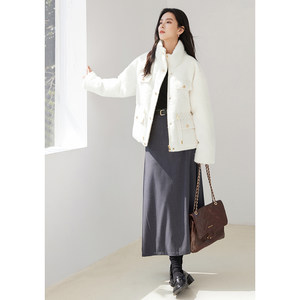 对白DUIBAI90白鹅绒立领短款羽绒服女2023冬季新款通勤保暖外套