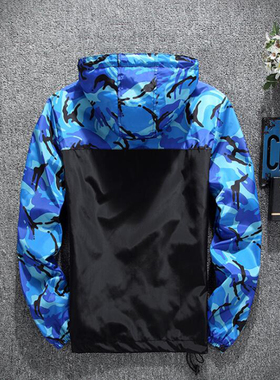 修身连帽迷彩拼接夹克褂子