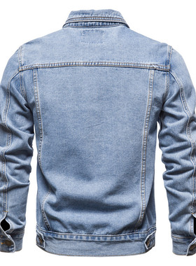 男士翻领系扣修身牛仔夹克外套
