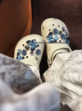 适配Crocs洞洞鞋配饰高级感蓝蝶