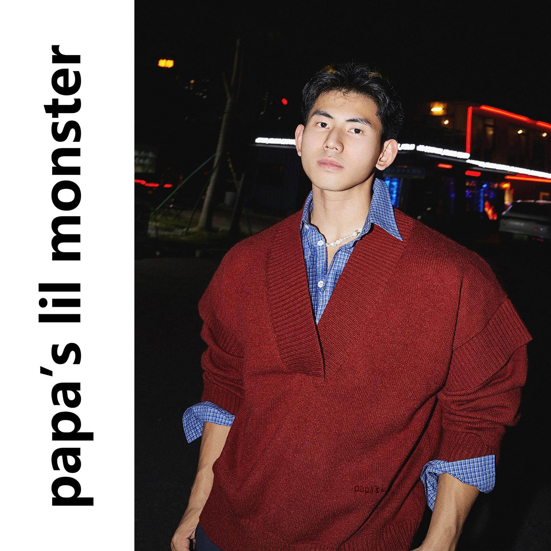 PAPASLILMONSTER【原创】套头深V领针织衫男 秋冬海妖风简约上衣,淘宝优惠券,粉丝福利购,淘宝优惠卷