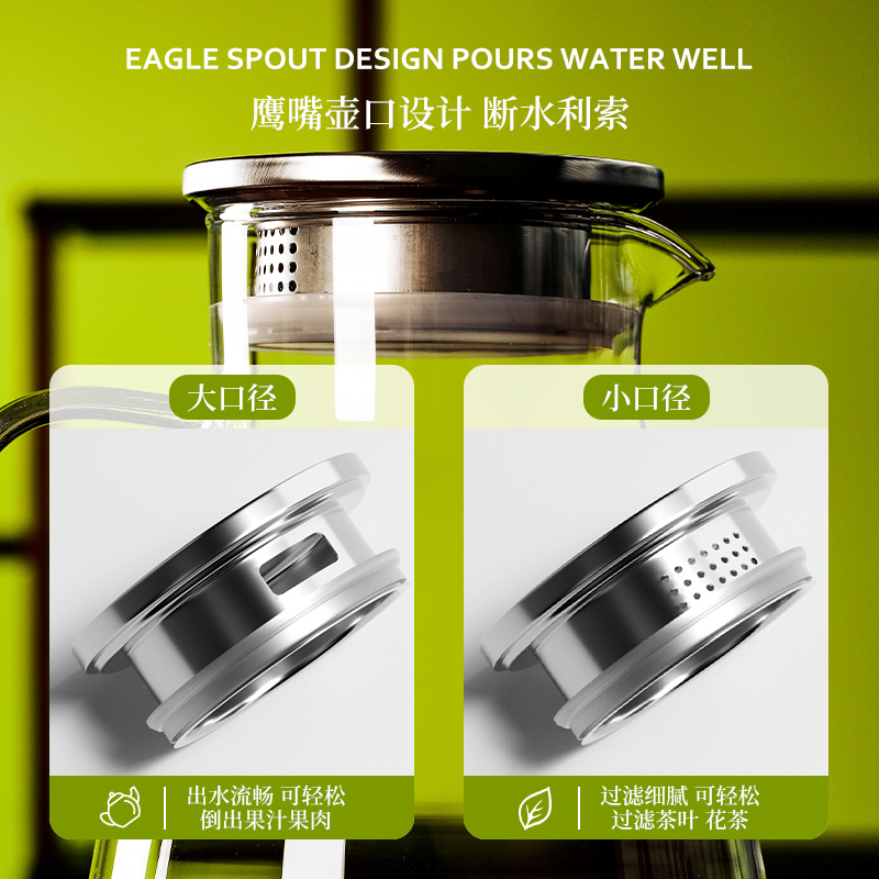 冷水壶玻璃凉水壶瓶大容量泡茶茶壶家用耐高温晾白开水杯扎壶夏季