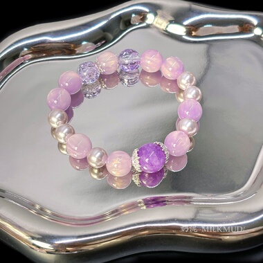 原创设计粉色四叶草手链紫锂辉手串干枯玫瑰树脂鎏金蝴蝶闺蜜礼物