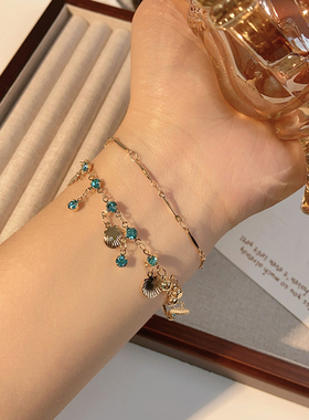 奶泥MILKMUD/流苏蓝钻贝壳项链异域风情锁骨叠戴双层少数民族手链