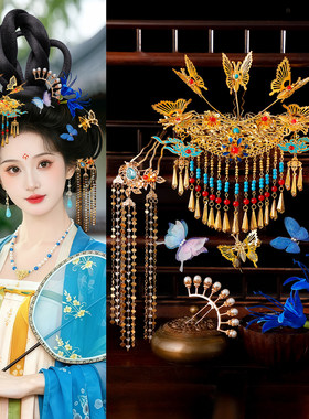 唐风汉服重工牡丹流苏发冠
